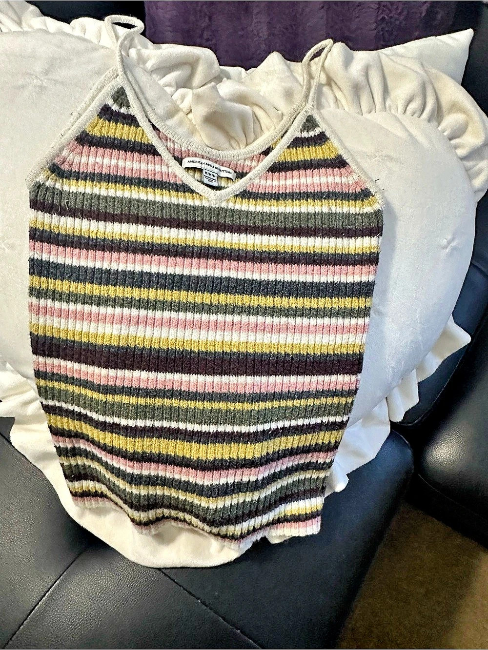American Eagle Outfitters Striped Knit Tank Top Black & Pink Size Medium